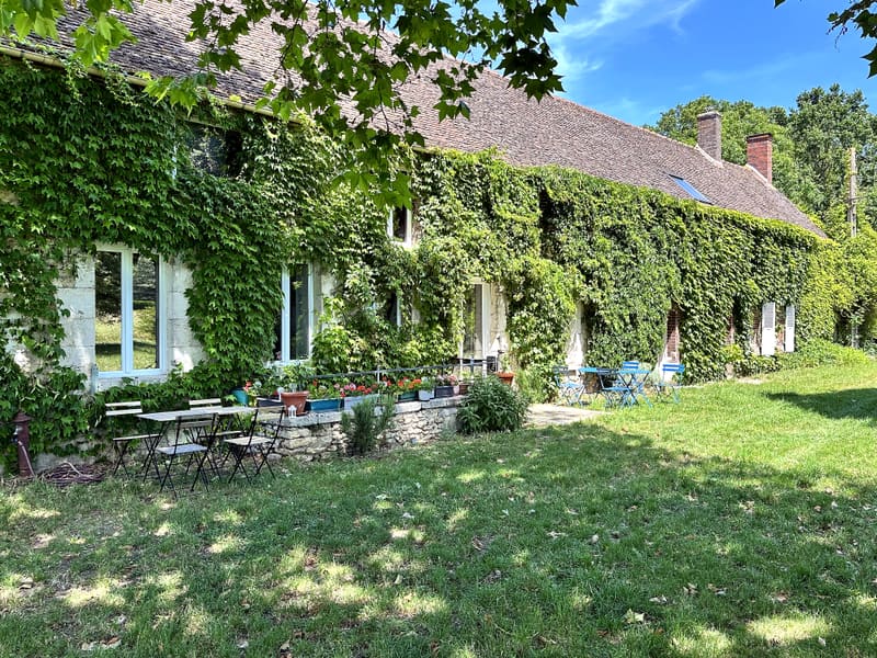 La longère couverte de vigne vierge, côté jardin